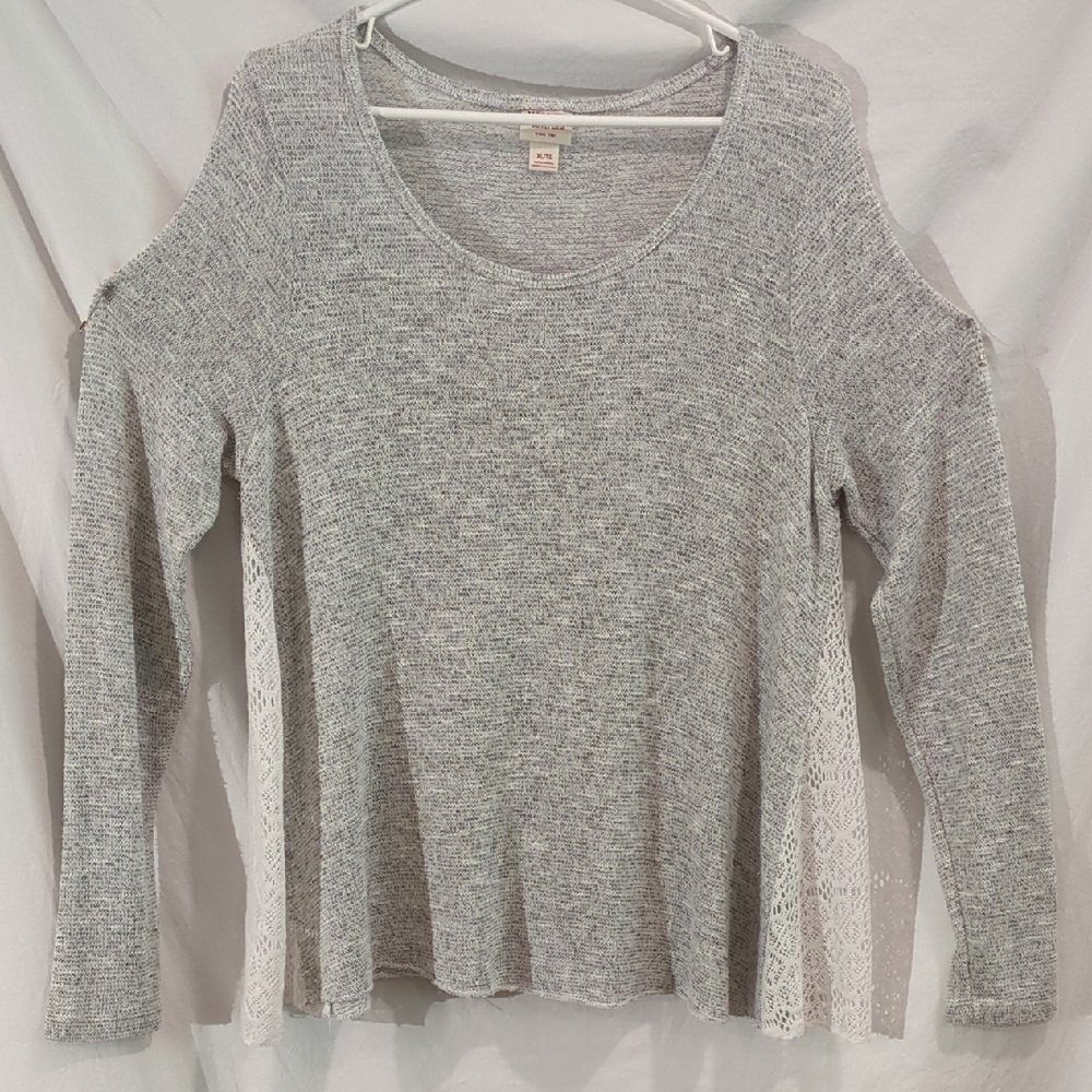 Mossimo | Sweater Lace Inserts Grey White Long Sleeve Trapeze Swing | XL